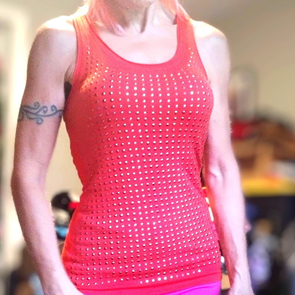 Red studded tank top